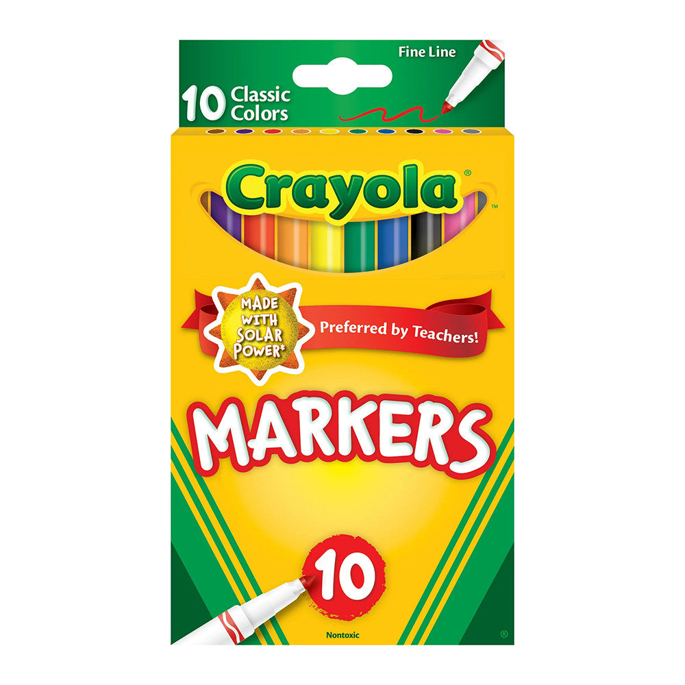 Crayola Classic Fine Line Color Markers, Assorted Colors, 10 Ea